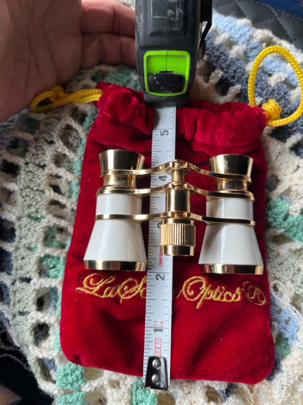 LaBaron Optics White and Gold Folding Opera Glasses